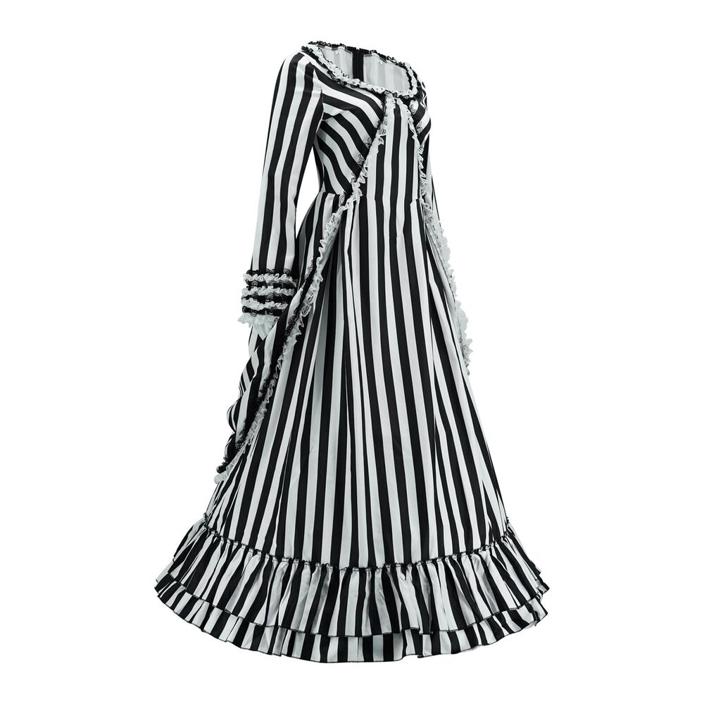 8534 Katrina Van Tassel Costume Black & White Striped Dress Halloween